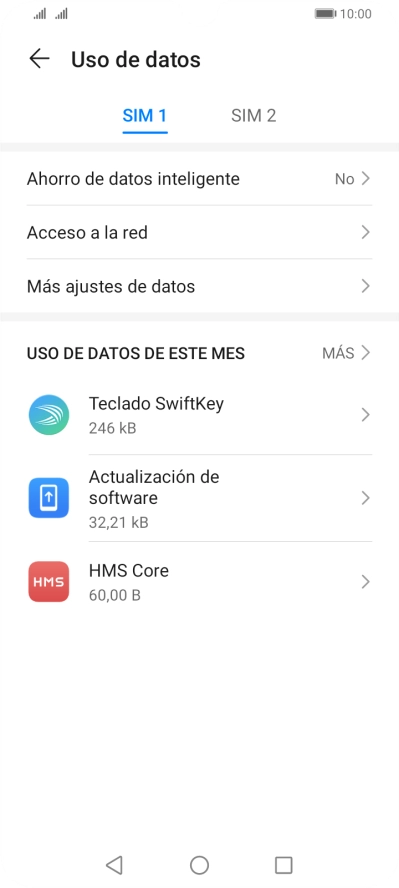 El consumo de datos por cada aplicación aparece bajo el nombre de la aplicación. El consumo de datos por cada aplicación aparece bajo el nombre de la aplicación.