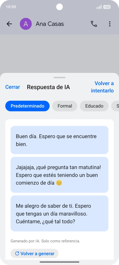 Las propuestas de texto aparecen ahora en la pantalla.