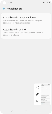 Pulsa Actualización de SW. Si hay una versión de software nueva disponible, aparecerá ahora en la pantalla. Sigue las indicaciones de la pantalla para actualizar el software del teléfono. Pulsa Actualización de SW. Si hay una versión de software nueva disponible, aparecerá ahora en la pantalla. Sigue las indicaciones de la pantalla para actualizar el software del teléfono.
