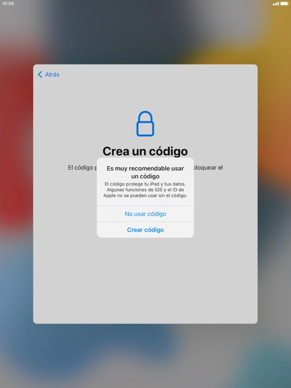 Si desactivas la función, pulsa No usar código. Si desactivas la función, pulsa No usar código.