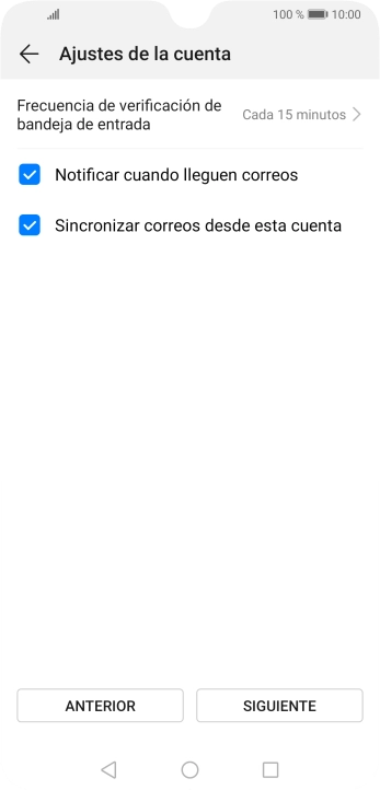 Pulsa Frecuencia de verificación de bandeja de entrada.