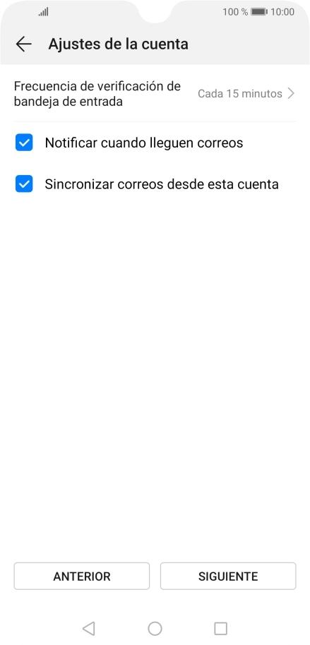 Pulsa Frecuencia de verificación de bandeja de entrada.