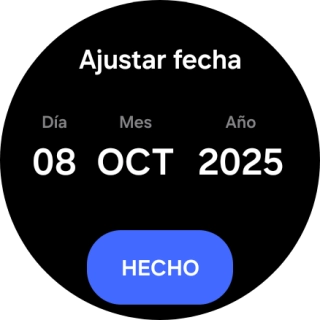 Desliza el dedo hacia arriba o hacia abajo por la pantalla para ajustar la fecha deseada. Desliza el dedo hacia arriba o hacia abajo por la pantalla para ajustar la fecha deseada.