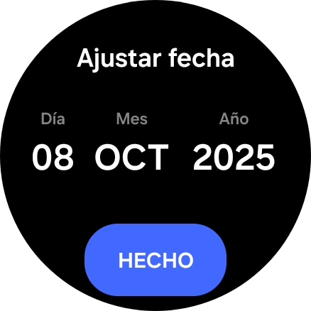 Desliza el dedo hacia arriba o hacia abajo por la pantalla para ajustar la fecha deseada. Desliza el dedo hacia arriba o hacia abajo por la pantalla para ajustar la fecha deseada.