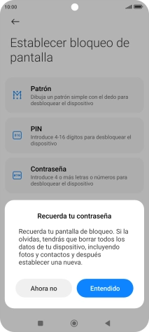 Pulsa Entendido y sigue las indicaciones de la pantalla para crear un código de seguridad del teléfono adicional. Pulsa Entendido y sigue las indicaciones de la pantalla para crear un código de seguridad del teléfono adicional.
