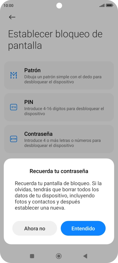 Pulsa Entendido y sigue las indicaciones de la pantalla para crear un código de seguridad del teléfono adicional. Pulsa Entendido y sigue las indicaciones de la pantalla para crear un código de seguridad del teléfono adicional.