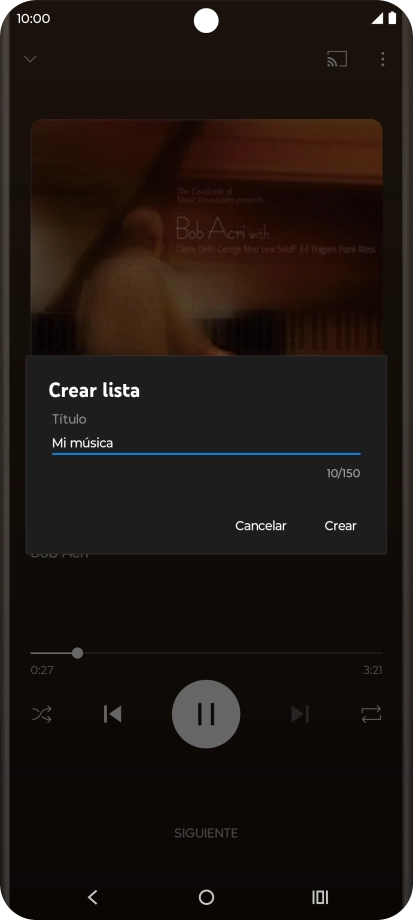 Introduce el nombre deseado de la lista de reproducción y pulsa Crear. Introduce el nombre deseado de la lista de reproducción y pulsa Crear.