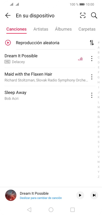 Pulsa una categoría y desplázate al archivo de música deseado.