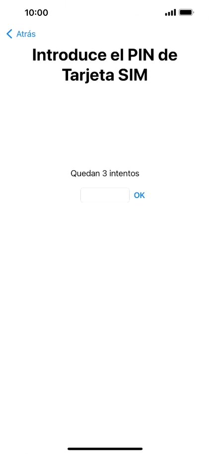 Si es necesario desbloquear la tarjeta SIM, introduce el código PIN y pulsa OK. Si es necesario desbloquear la tarjeta SIM, introduce el código PIN y pulsa OK.