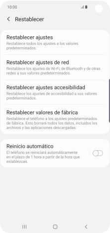Pulsa Restablecer valores de fábrica.