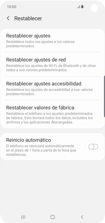 Pulsa Restablecer valores de fábrica.