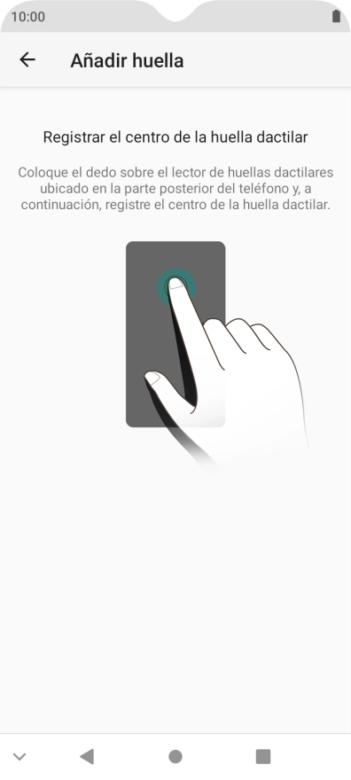 Sigue las indicaciones de la pantalla para crear una huella digital como código de seguridad. Sigue las indicaciones de la pantalla para crear una huella digital como código de seguridad.