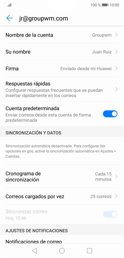 Pulsa Nombre de la cuenta e introduce el nombre de la cuenta de correo electrónico. Pulsa Nombre de la cuenta e introduce el nombre de la cuenta de correo electrónico.