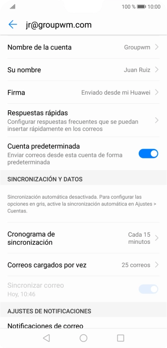 Pulsa Nombre de la cuenta e introduce el nombre de la cuenta de correo electrónico. Pulsa Nombre de la cuenta e introduce el nombre de la cuenta de correo electrónico.