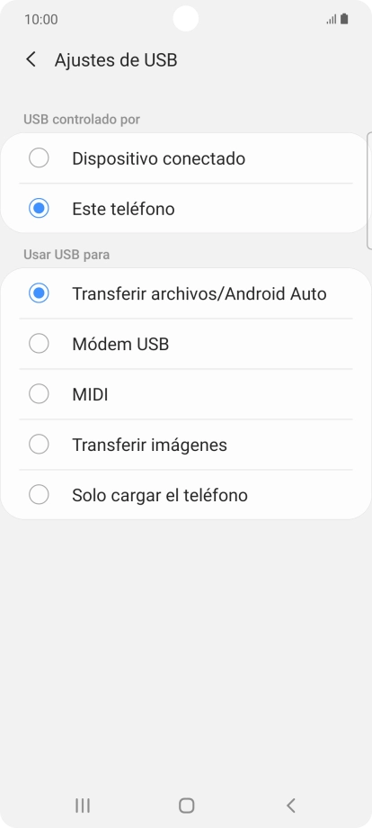 Pulsa Transferir archivos/Android Auto. Pulsa Transferir archivos/Android Auto.