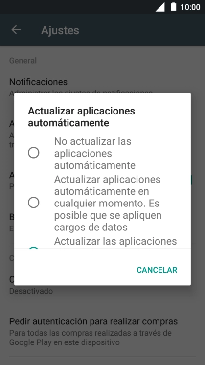 Para desactivar la actualización automática de apps, pulsa No actualizar las aplicaciones automáticamente.