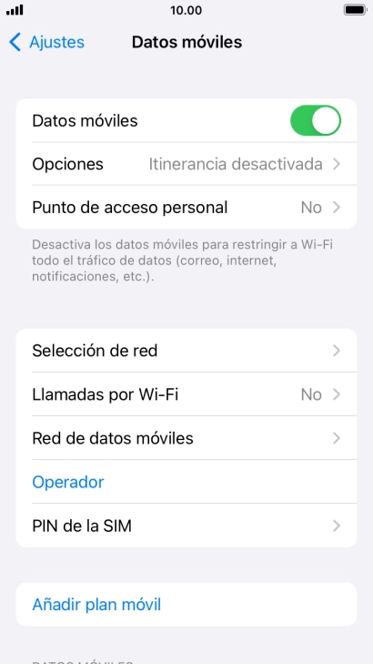 Pulsa Red de datos móviles.