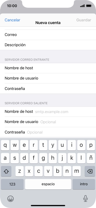 Pulsa Nombre de host e introduce smtp.vodafone.es. Pulsa Nombre de host e introduce smtp.vodafone.es.