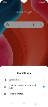 Pulsa Transferir archivos / Android Auto. Pulsa Transferir archivos / Android Auto.