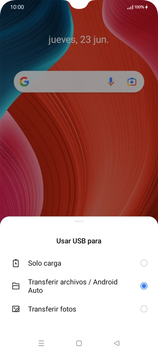 Pulsa Transferir archivos / Android Auto. Pulsa Transferir archivos / Android Auto.