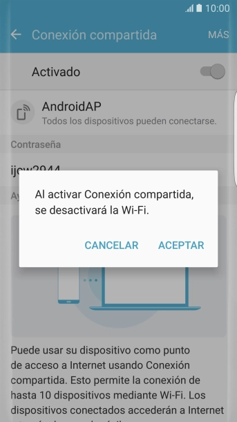 Si la función de wifi está activada, pulsa ACEPTAR. Si la función de wifi está activada, pulsa ACEPTAR.