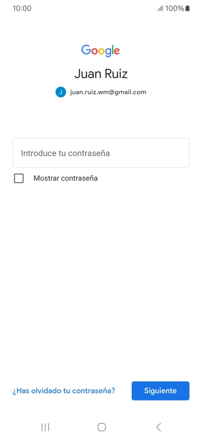 Pulsa Introduce tu contraseña e introduce la contraseña de tu cuenta de Google. Pulsa Introduce tu contraseña e introduce la contraseña de tu cuenta de Google.