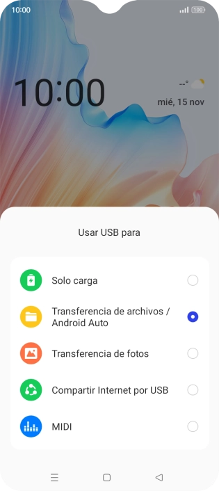 Pulsa Transferencia de archivos / Android Auto. Pulsa Transferencia de archivos / Android Auto.