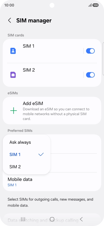 Press the required setting. Press the required setting.