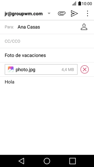 Pulsa el icono de envío cuando termines de escribir el correo electrónico. Pulsa el icono de envío cuando termines de escribir el correo electrónico.