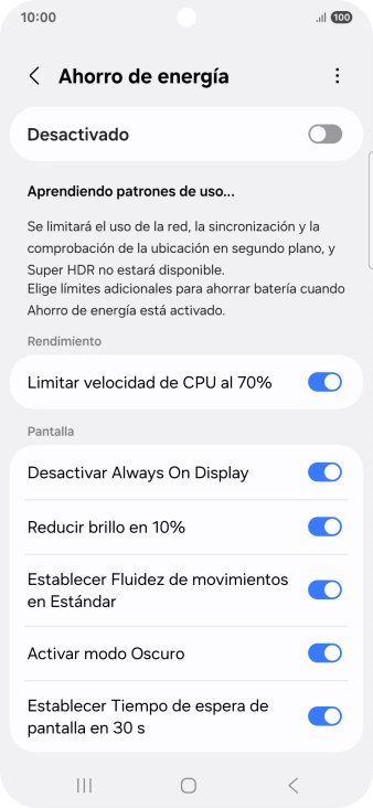 Pulsa el indicador junto a los ajustes deseados para activarlos o desactivarlos. Pulsa el indicador junto a los ajustes deseados para activarlos o desactivarlos.