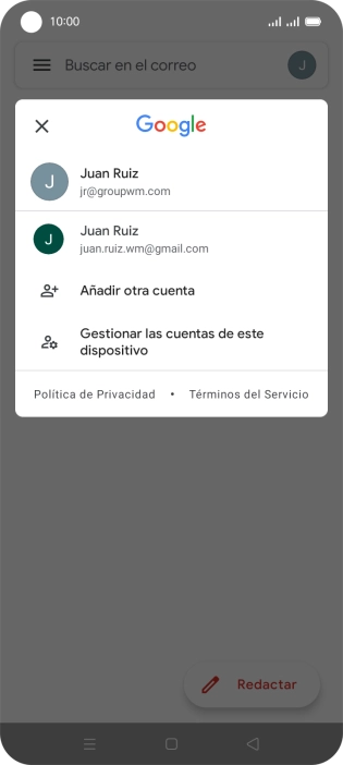 Pulsa la cuenta de correo electrónico deseada. Pulsa la cuenta de correo electrónico deseada.
