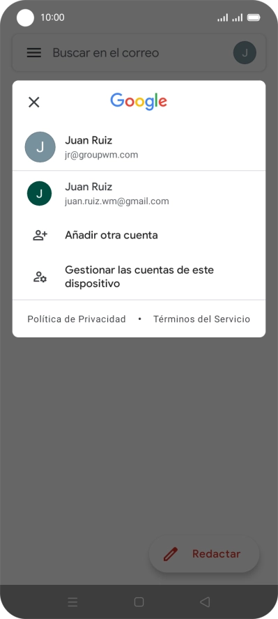 Pulsa la cuenta de correo electrónico deseada. Pulsa la cuenta de correo electrónico deseada.