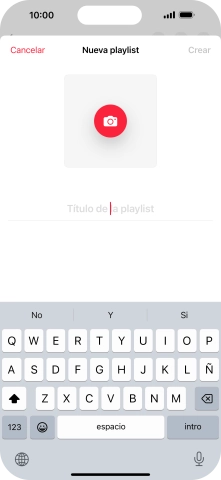 Pulsa en el campo de escritura e introduce el nombre de la lista de reproducción. Pulsa en el campo de escritura e introduce el nombre de la lista de reproducción.