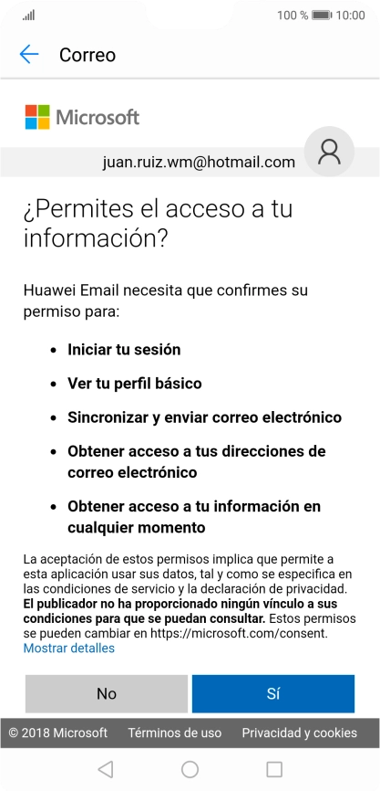 Si aparece en la pantalla esta imagen, tu cuenta de correo electrónico ha sido reconocida y configurada automáticamente. Sigue las indicaciones de la pantalla para introducir más información y terminar la configuración. Si aparece en la pantalla esta imagen, tu cuenta de correo electrónico ha sido reconocida y configurada automáticamente. Sigue las indicaciones de la pantalla para introducir más información y terminar la configuración.