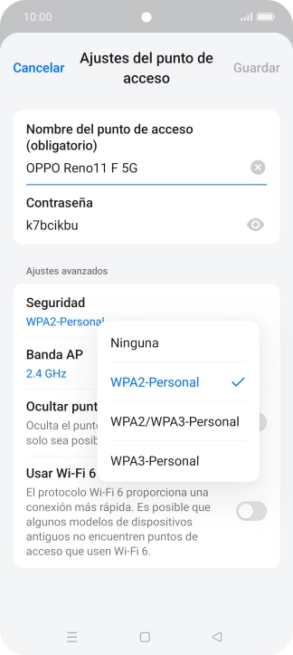 Pulsa WPA3-Personal para proteger la conexión wifi con una contraseña. Pulsa WPA3-Personal para proteger la conexión wifi con una contraseña.