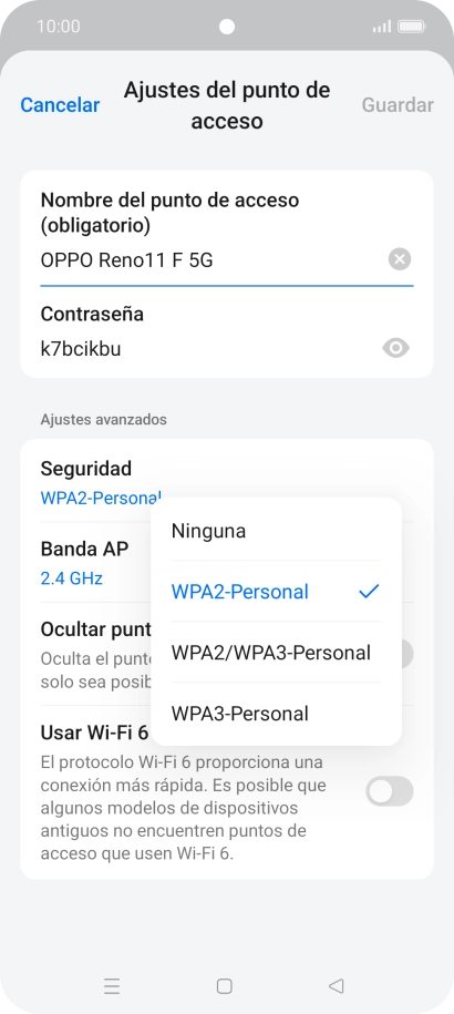 Pulsa WPA3-Personal para proteger la conexión wifi con una contraseña. Pulsa WPA3-Personal para proteger la conexión wifi con una contraseña.