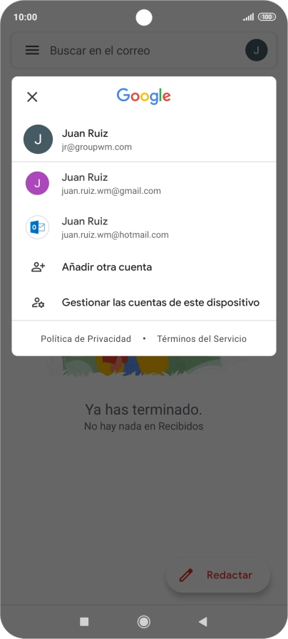 Pulsa la cuenta de correo electrónico deseada. Pulsa la cuenta de correo electrónico deseada.