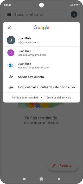 Pulsa la cuenta de correo electrónico deseada. Pulsa la cuenta de correo electrónico deseada.