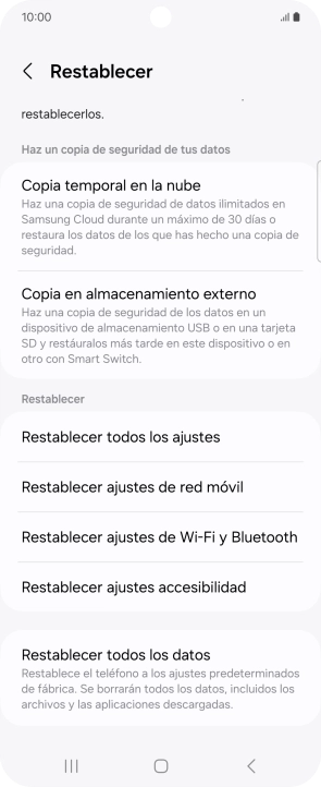 Pulsa Restablecer todos los datos. Pulsa Restablecer todos los datos.