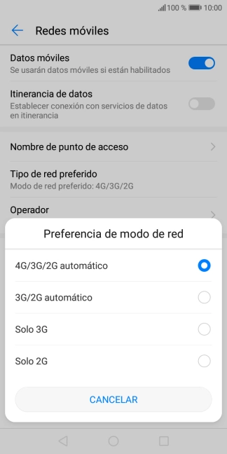 Pulsa el tipo de red deseado.