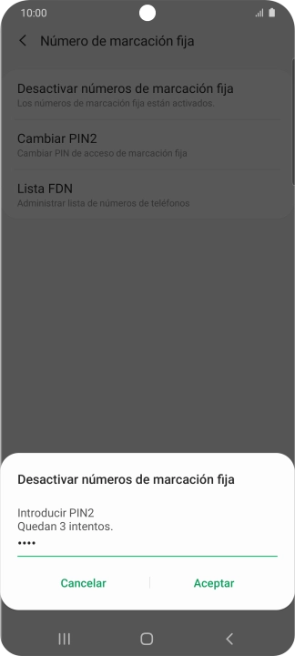 Introduce el código PIN2 y pulsa Aceptar.