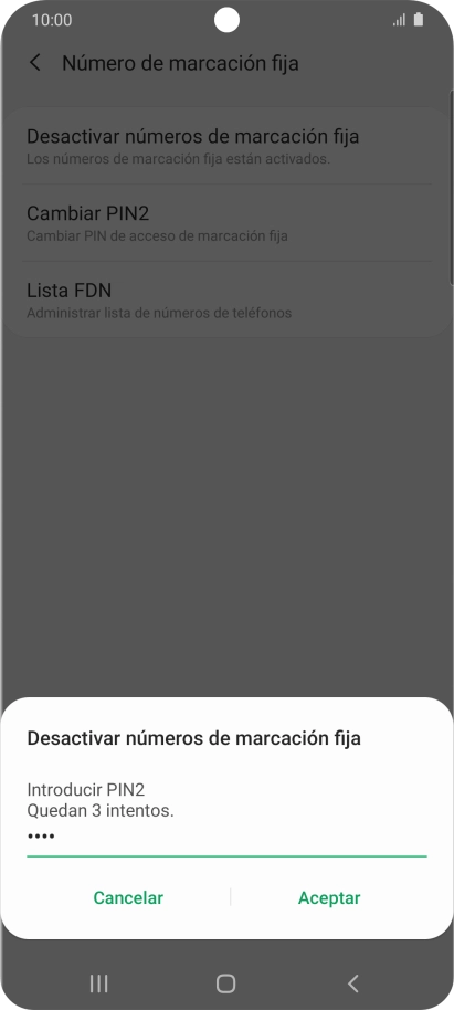 Introduce el código PIN2 y pulsa Aceptar.