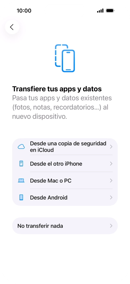 Pulsa No transferir nada y sigue las indicaciones de la pantalla para finalizar la activación del teléfono. Pulsa No transferir nada y sigue las indicaciones de la pantalla para finalizar la activación del teléfono.