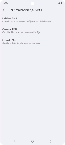 Pulsa Habilitar FDN para activar la marcación fija. Pulsa Habilitar FDN para activar la marcación fija.