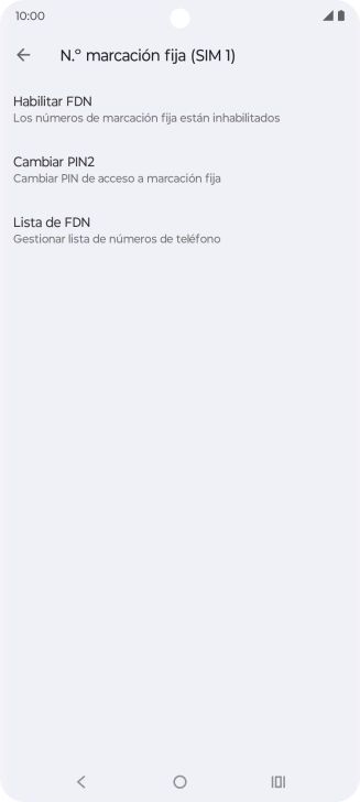 Pulsa Habilitar FDN para activar la marcación fija. Pulsa Habilitar FDN para activar la marcación fija.