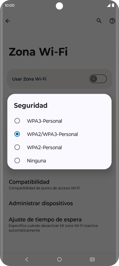 Pulsa WPA3-Personal para proteger la conexión wifi con una contraseña. Pulsa WPA3-Personal para proteger la conexión wifi con una contraseña.