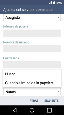 Pulsa Nunca para conservar los correos electrónicos en el servidor cuando los borras del teléfono.