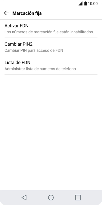 Pulsa Activar FDN para activar la marcación fija.