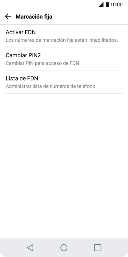 Pulsa Activar FDN para activar la marcación fija.