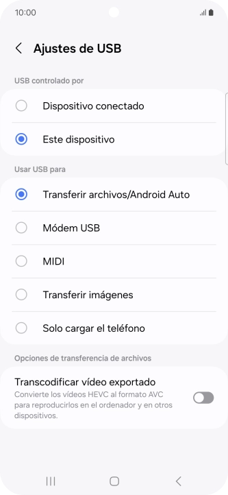 Pulsa Transferir archivos/Android Auto. Pulsa Transferir archivos/Android Auto.